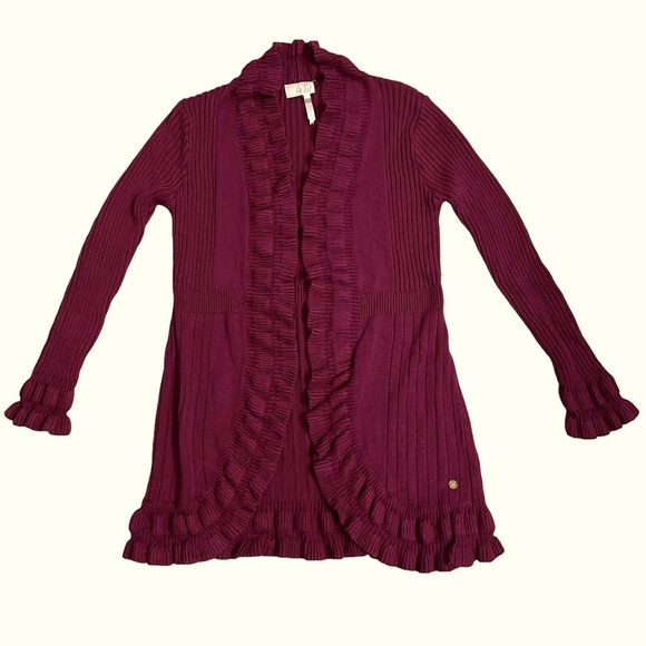 Matilda Jane Jax 435 Cardigan Sweater Ruffle Burgundy Tween-Kid Size 12 - Picture 3 of 11